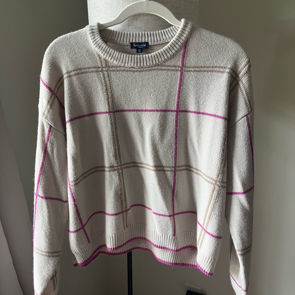 Splendid Cream and Pink Plaid Sweater